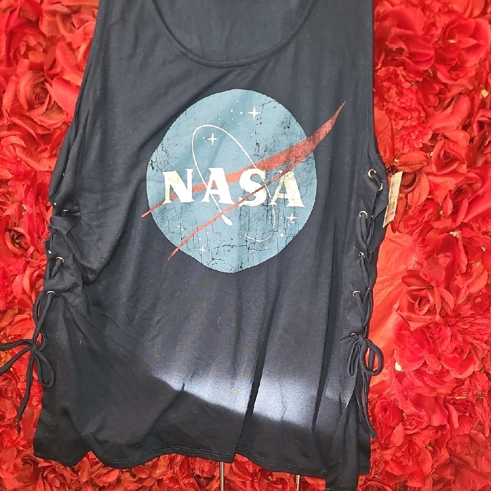 Fifth Sun Juniors Navy NASA Tank Top with Laced Up Sides Size Xlarge
